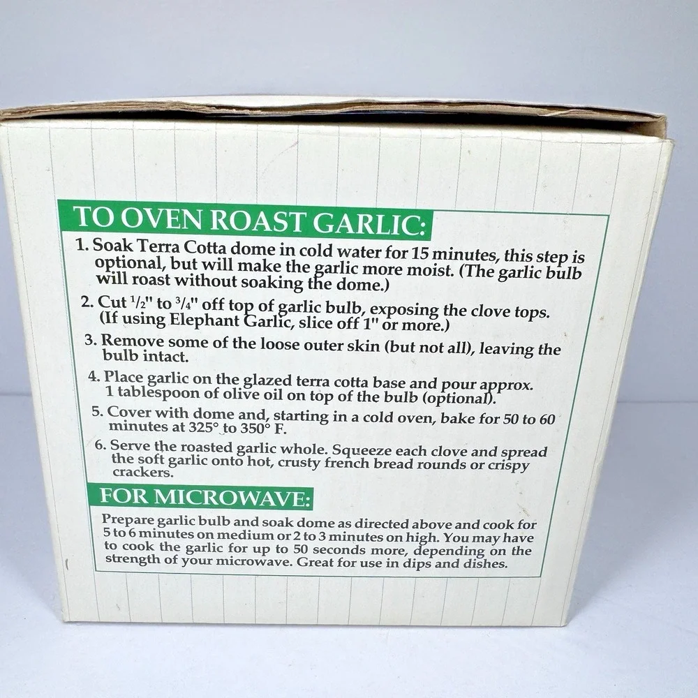 Progressive Terra Cotta Garlic‎ Roaster w Lid Box Instructions Vintage
